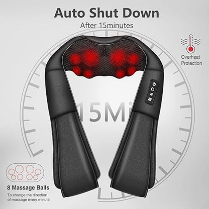 Zalloro - Heated PU Leather Kneading Massager – Infrared U-Shaped Shoulder & Neck Massage Shawl